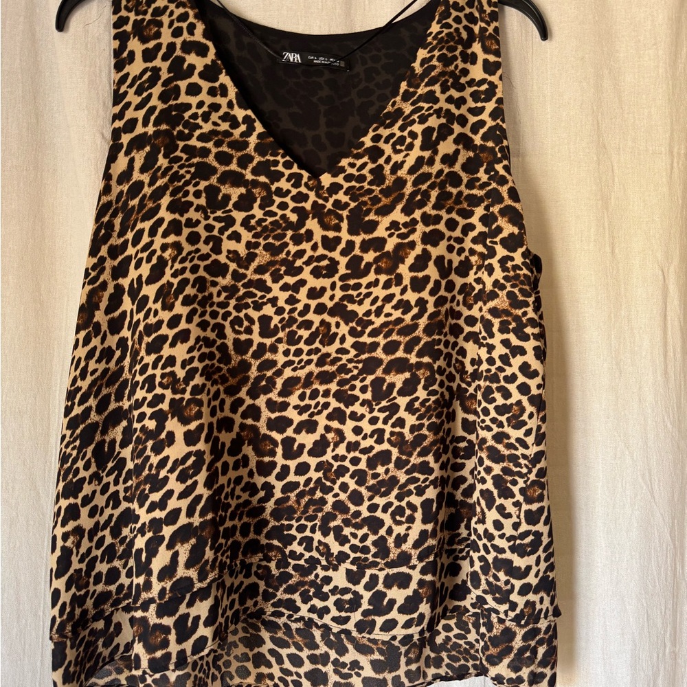 Zara Animal Print V-Neck Tank Top